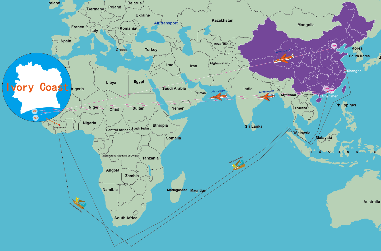 shipping rates from china to côte d'ivoire